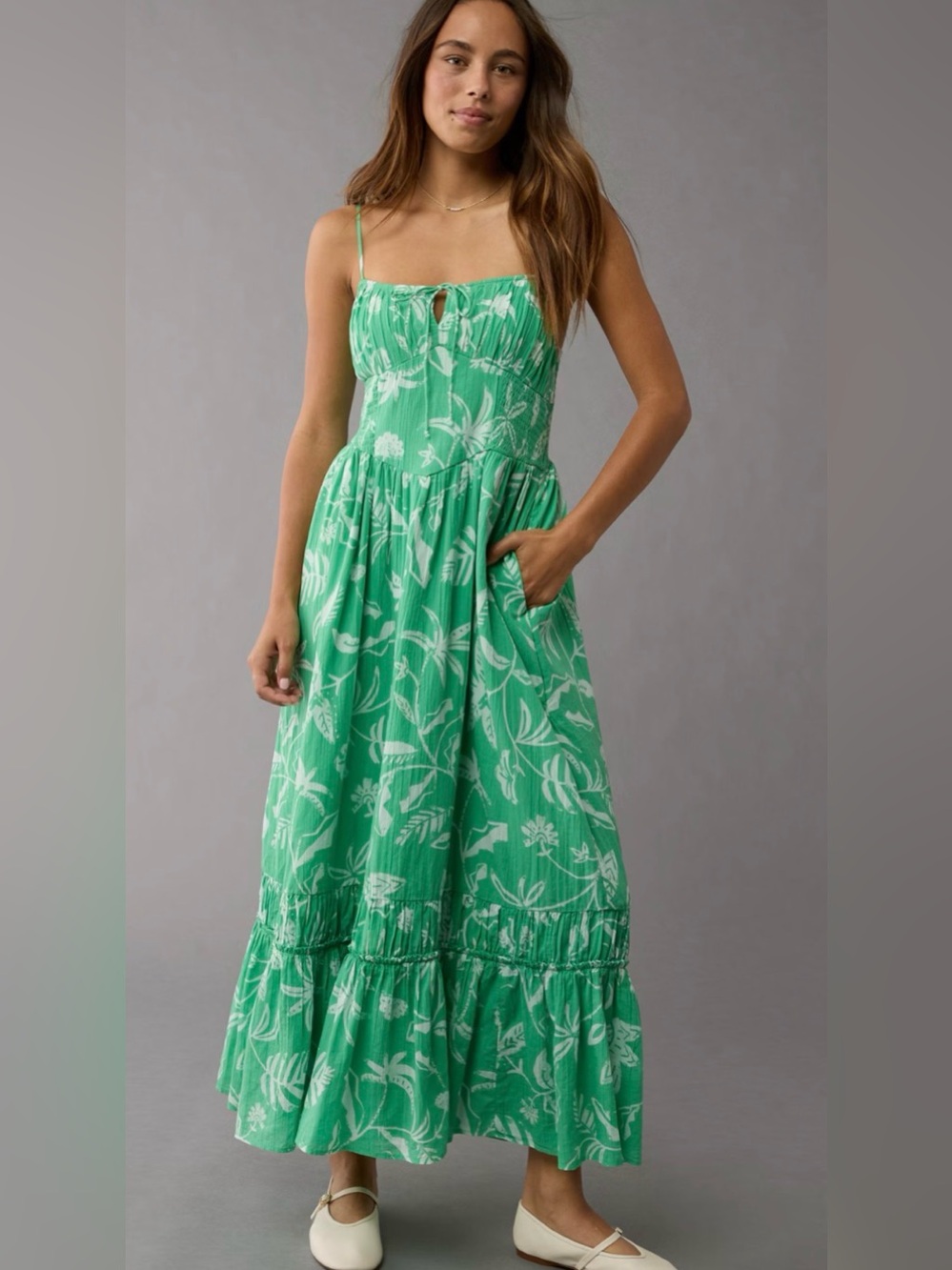 American Eagle Corset Tiered Midi Dress Size S